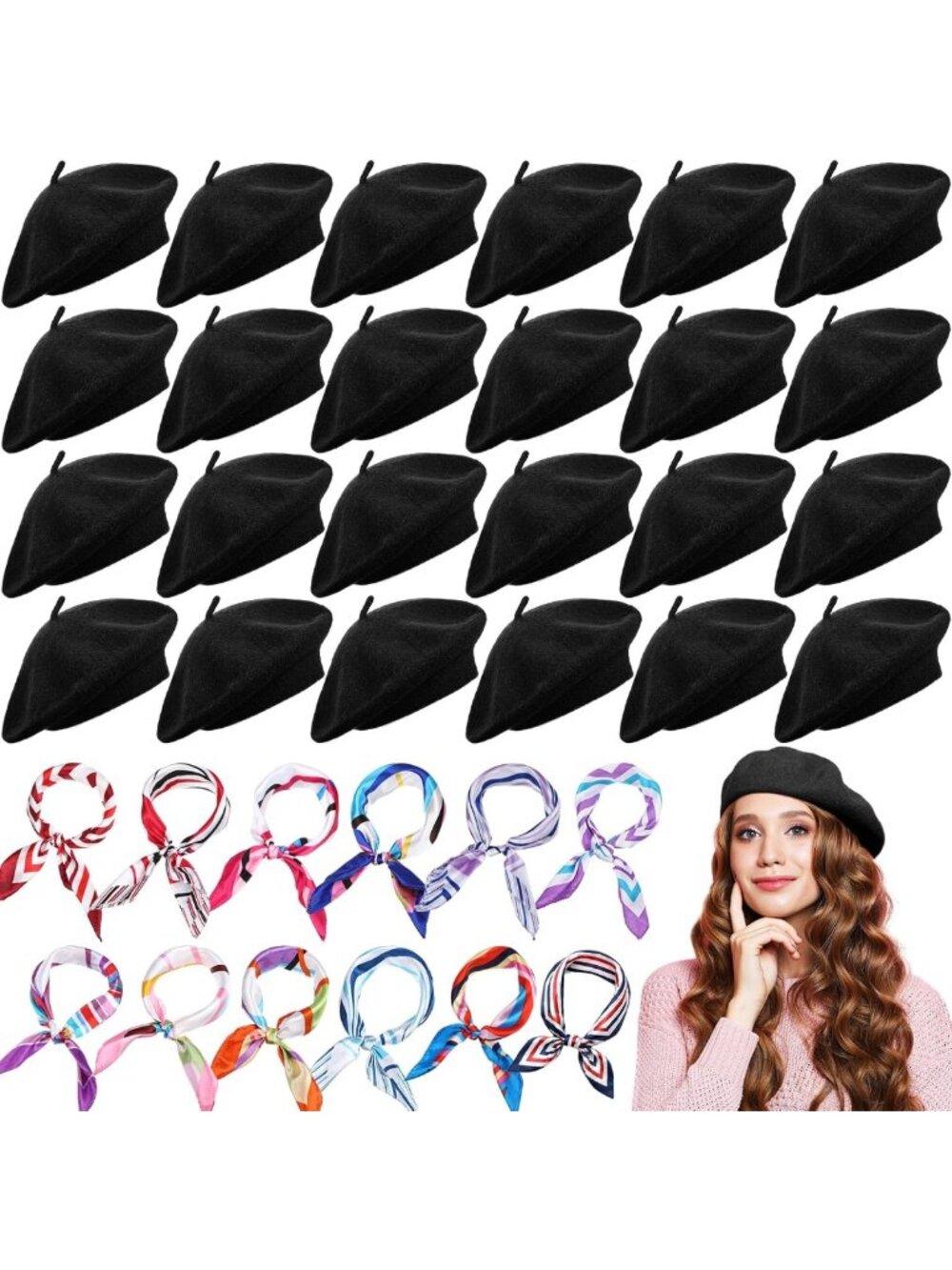 48 Pcs Women's Wool Beret Hats Set - Stylish, Warm, Fashion Accessories